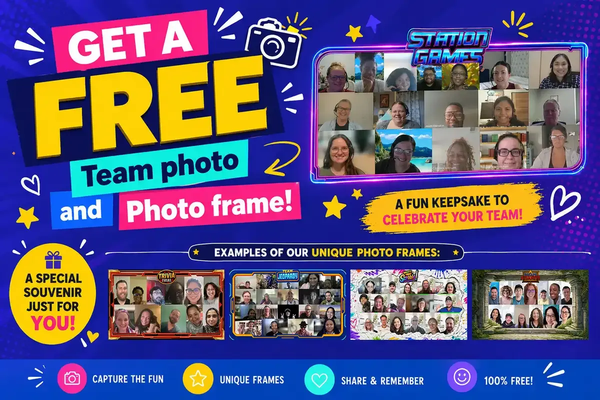 Get a free team photo and photo frame: a fun souvenir to celebrate your team.